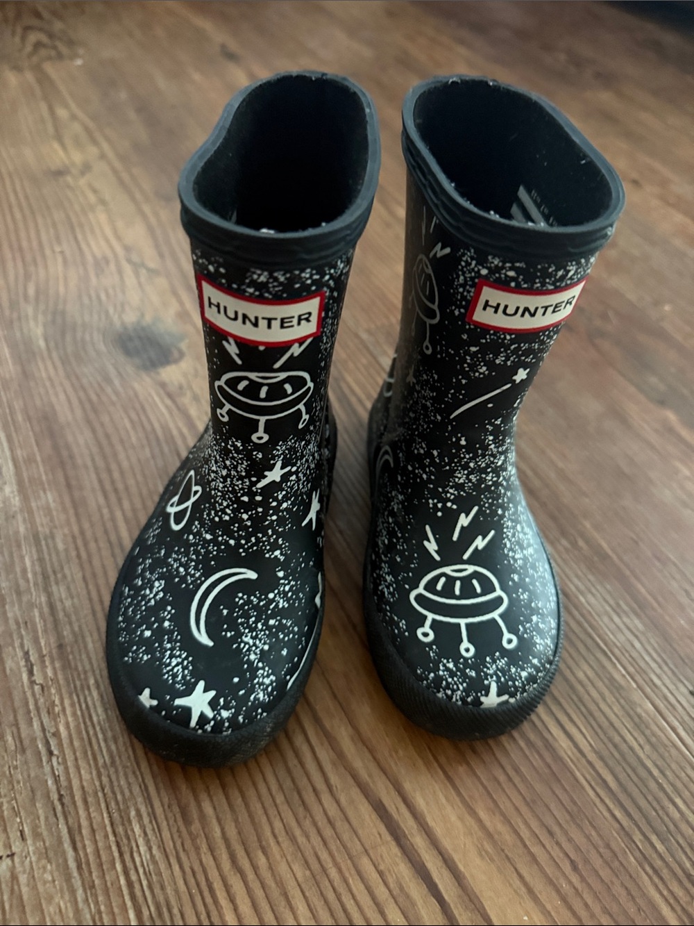 Hunter Kids Black Space Graphic Rain Boots size 7